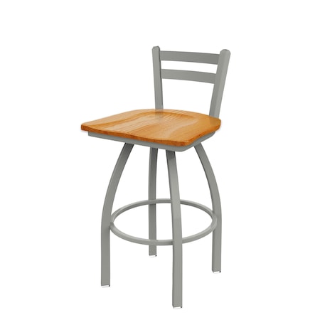 Holland Bar Stool Co 30" Low Back Swivel Bar Stool, Nickel Finish, Med Oak Seat 41130ANMedOak